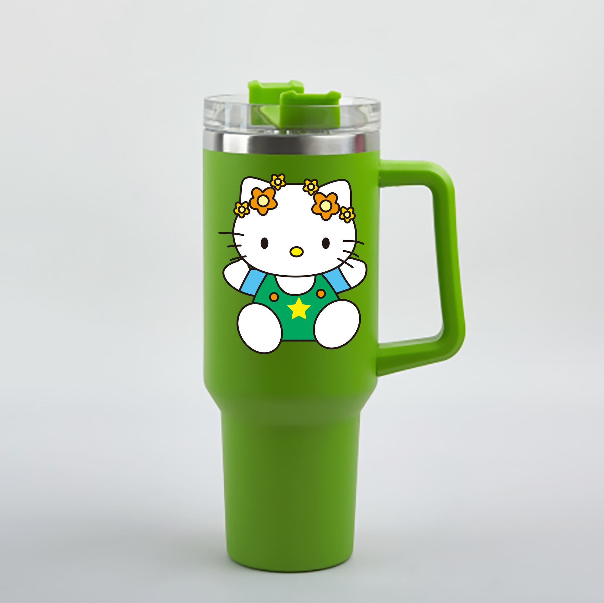 （画像用） Hello Kitty ハローキティ 1200mL車用タンブラー - クリスタルステッカー（プラスチックストロー付き）